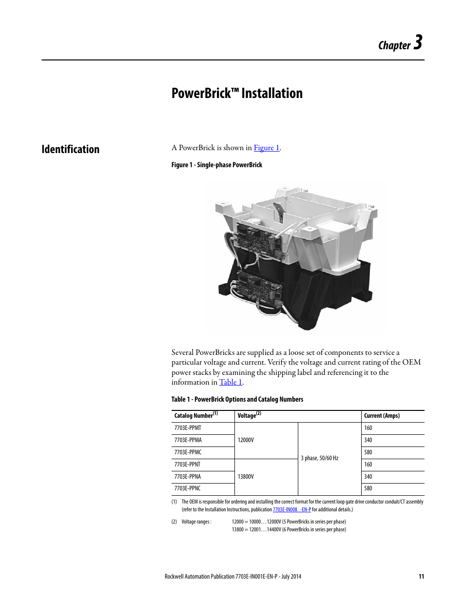 3 - powerbrick™ installation, Identification, Chapter 3 | Powerbrick™ installation, Chapter | Rockwell Automation 7703E Medium Voltage SMC OEM Components - 10-15 kV User Manual | Page 11 / 58