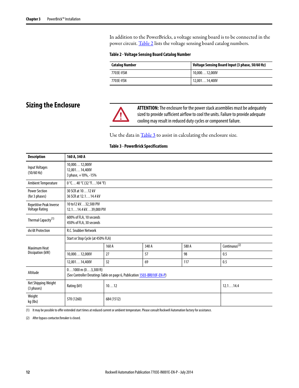 Sizing the enclosure | Rockwell Automation 7703E Medium Voltage SMC OEM Components - 10-15 kV User Manual | Page 12 / 58