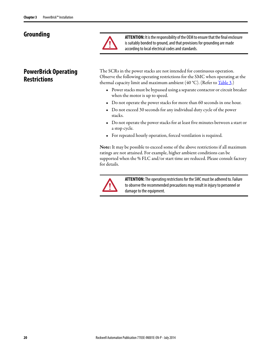 Grounding, Powerbrick operating restrictions, Grounding powerbrick operating restrictions | Rockwell Automation 7703E Medium Voltage SMC OEM Components - 10-15 kV User Manual | Page 20 / 58