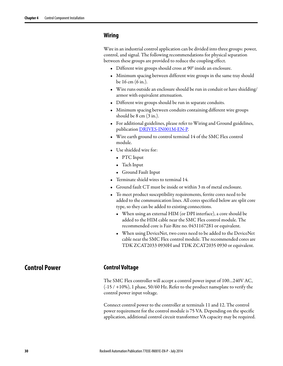 Wiring, Control power, Control voltage | Rockwell Automation 7703E Medium Voltage SMC OEM Components - 10-15 kV User Manual | Page 30 / 58