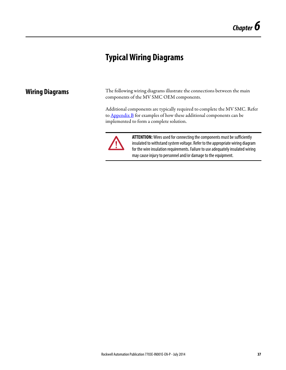 6 - typical wiring diagrams, Wiring diagrams, Chapter 6 | Typical wiring diagrams | Rockwell Automation 7703E Medium Voltage SMC OEM Components - 10-15 kV User Manual | Page 37 / 58