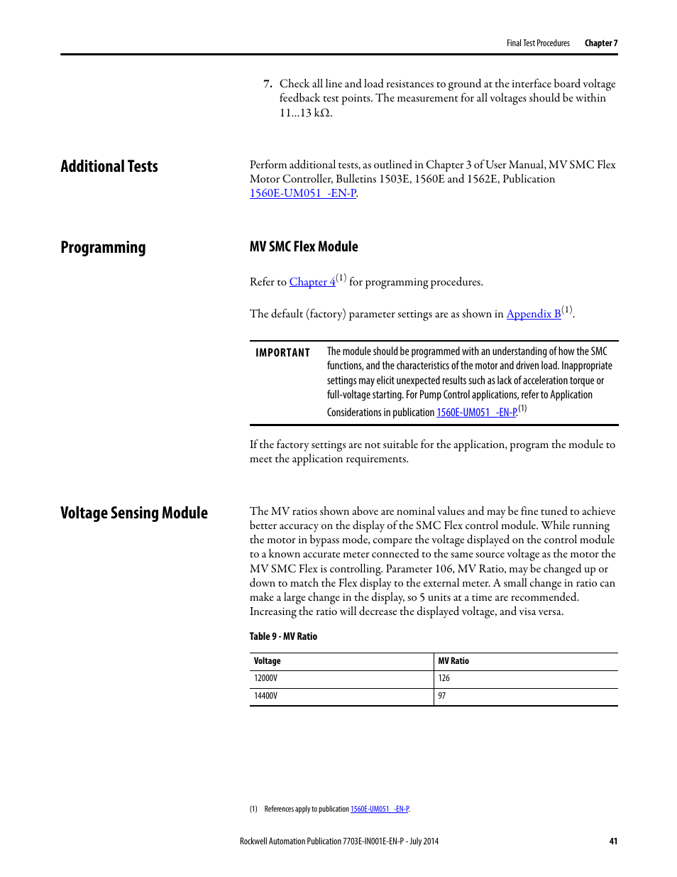 Additional tests, Programming, Mv smc flex module | Voltage sensing module, Additional tests programming | Rockwell Automation 7703E Medium Voltage SMC OEM Components - 10-15 kV User Manual | Page 41 / 58