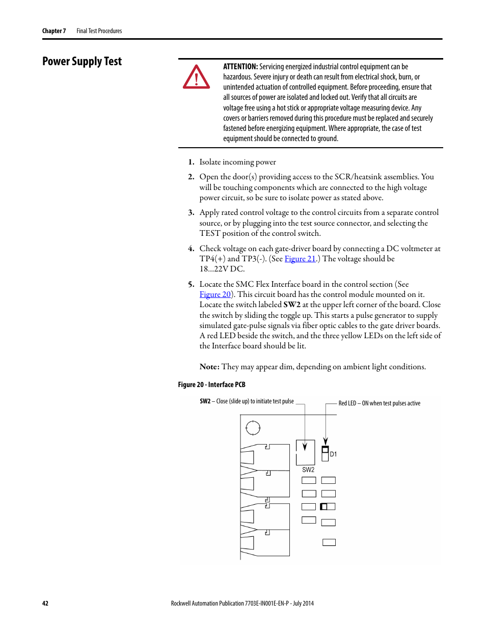 Power supply test | Rockwell Automation 7703E Medium Voltage SMC OEM Components - 10-15 kV User Manual | Page 42 / 58