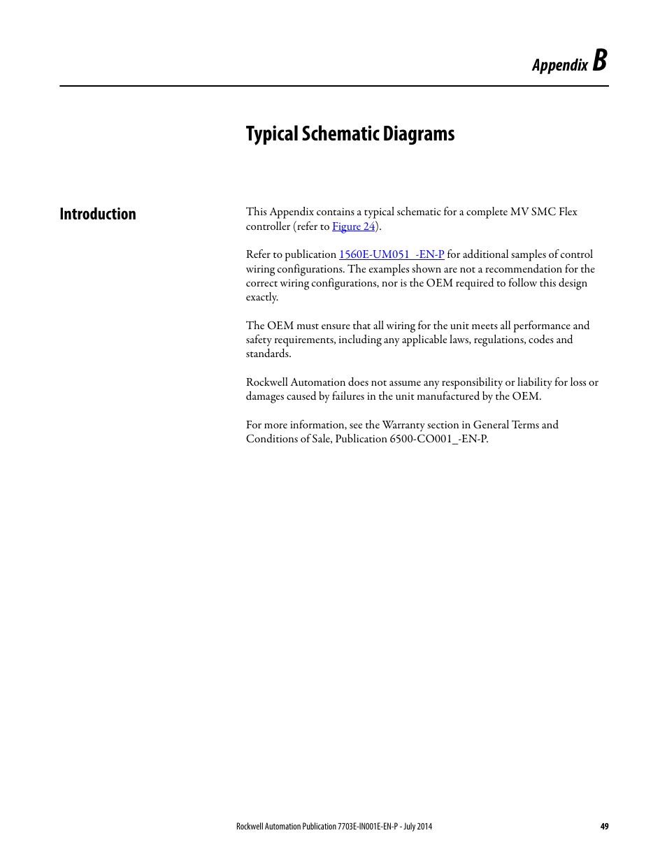 B - typical schematic diagrams, Introduction, Appendix b | Typical schematic diagrams, Appendix | Rockwell Automation 7703E Medium Voltage SMC OEM Components - 10-15 kV User Manual | Page 49 / 58