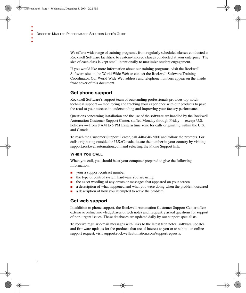 Get phone support, Get web support, Get phone support get web support | Rockwell Automation Discrete Machine Performance Solution User Manual | Page 10 / 106