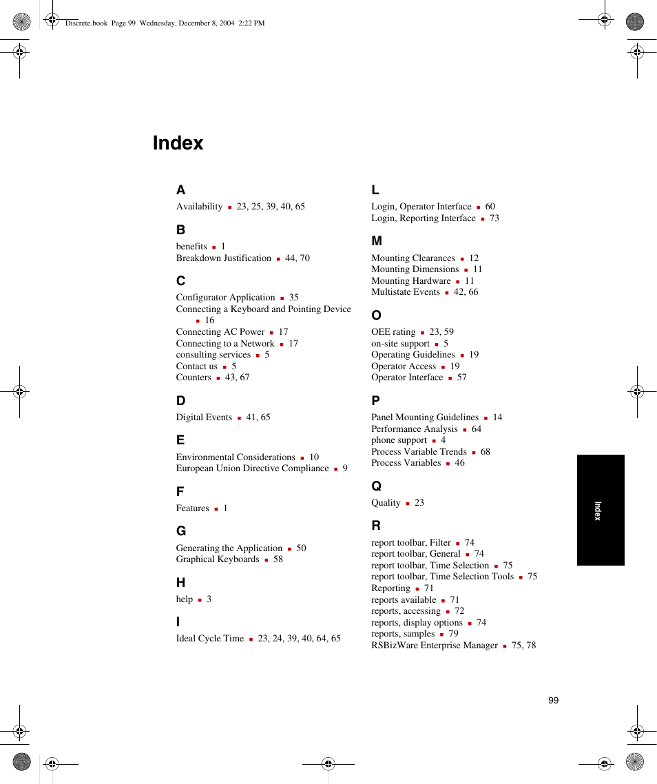Index | Rockwell Automation Discrete Machine Performance Solution User Manual | Page 105 / 106
