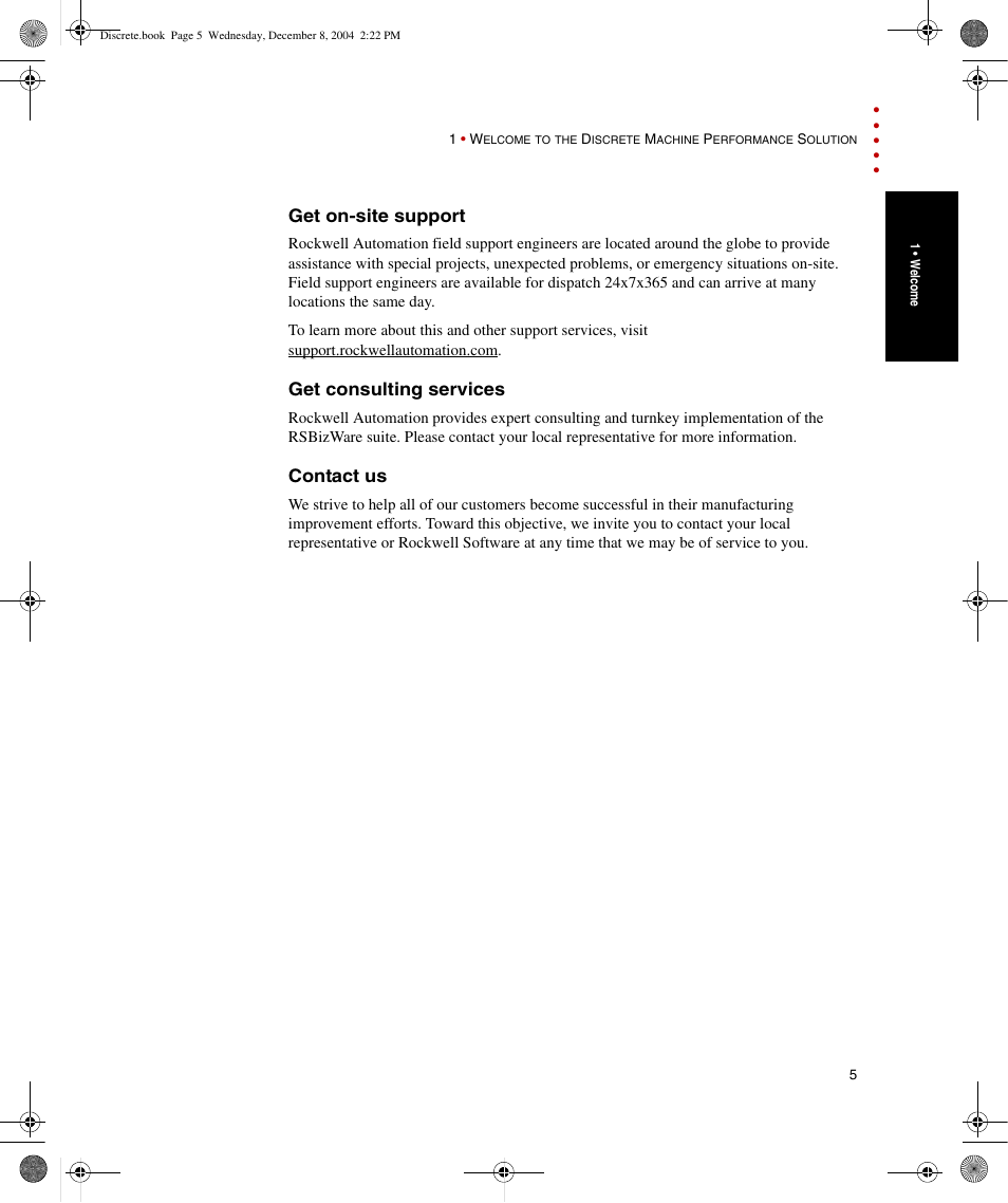 Get on-site support, Get consulting services, Contact us | Rockwell Automation Discrete Machine Performance Solution User Manual | Page 11 / 106