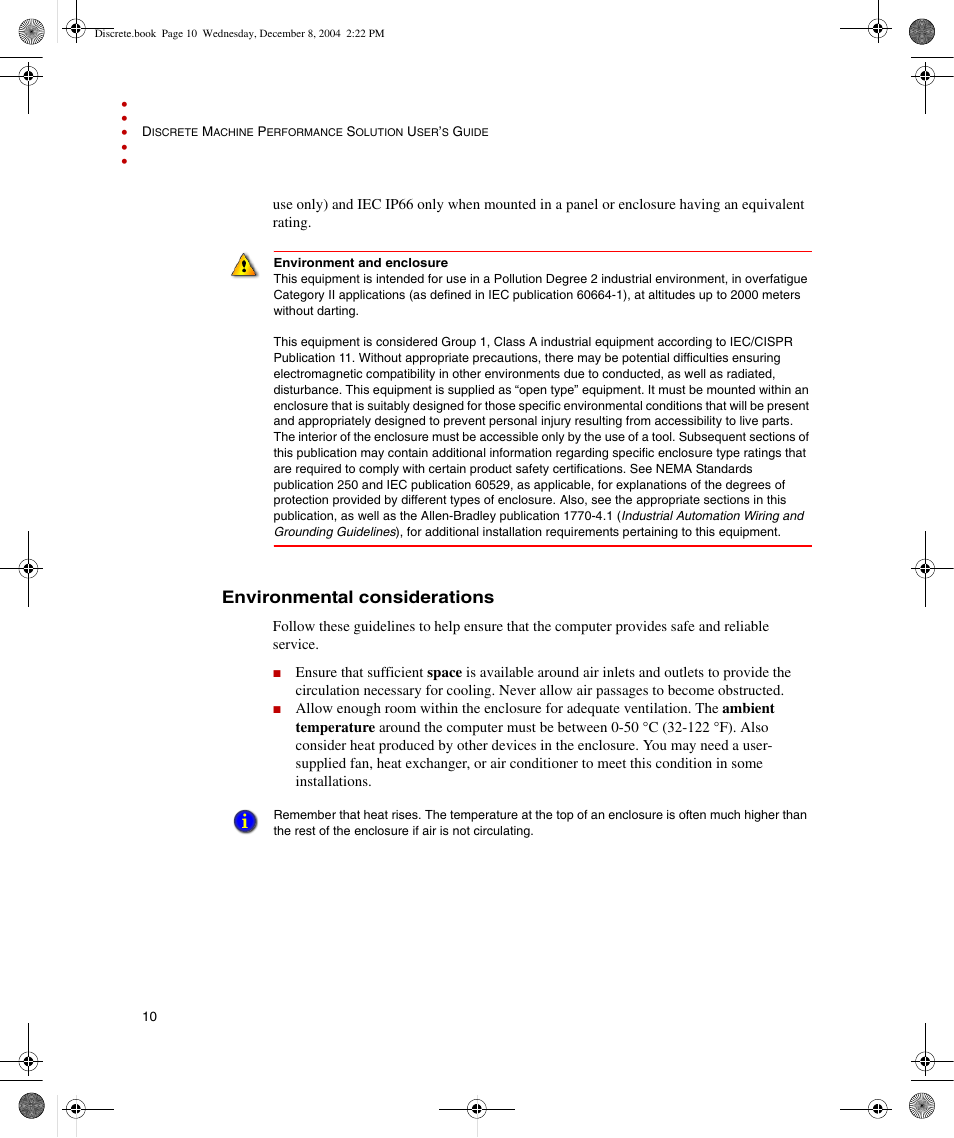 Environmental considerations | Rockwell Automation Discrete Machine Performance Solution User Manual | Page 16 / 106