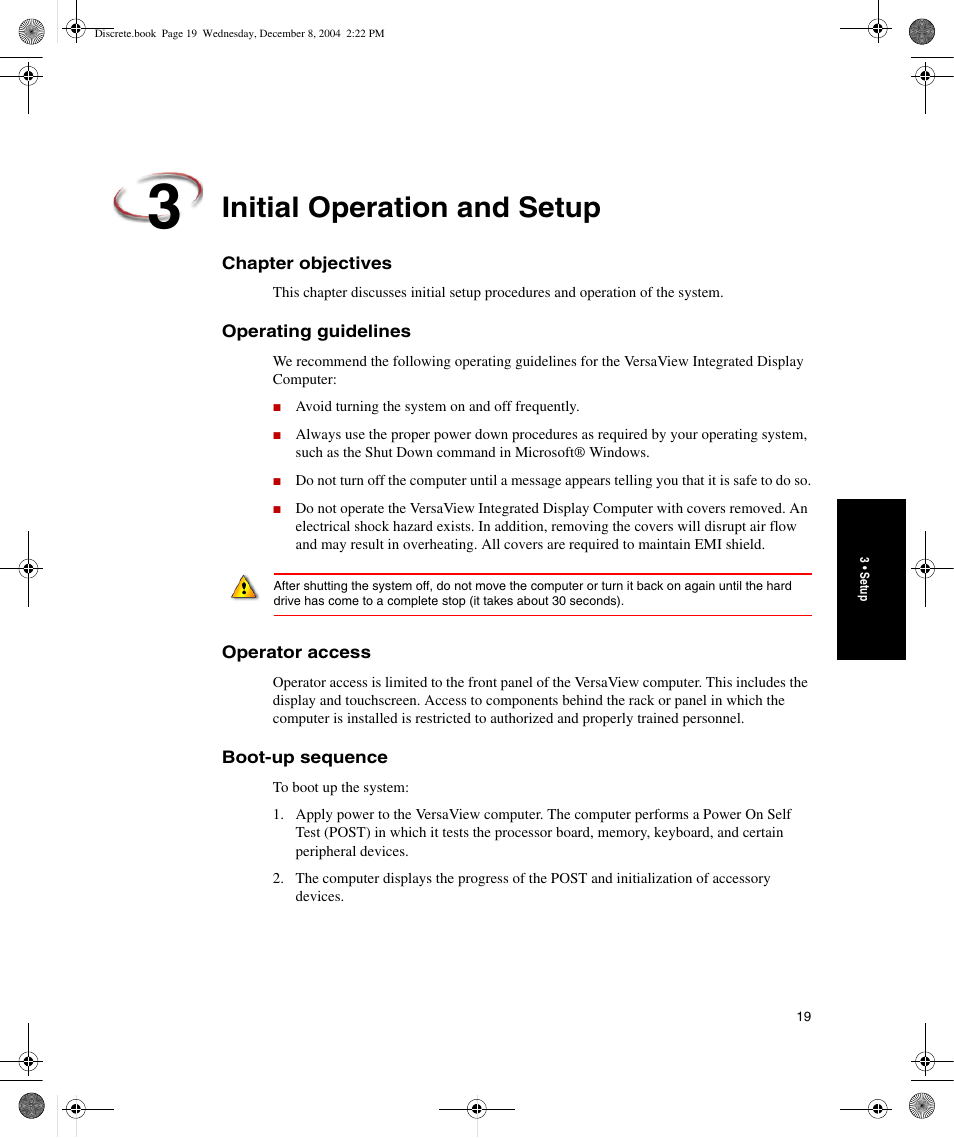 Initial operation and setup, Chapter objectives, Operating guidelines | Operator access, Boot-up sequence | Rockwell Automation Discrete Machine Performance Solution User Manual | Page 25 / 106