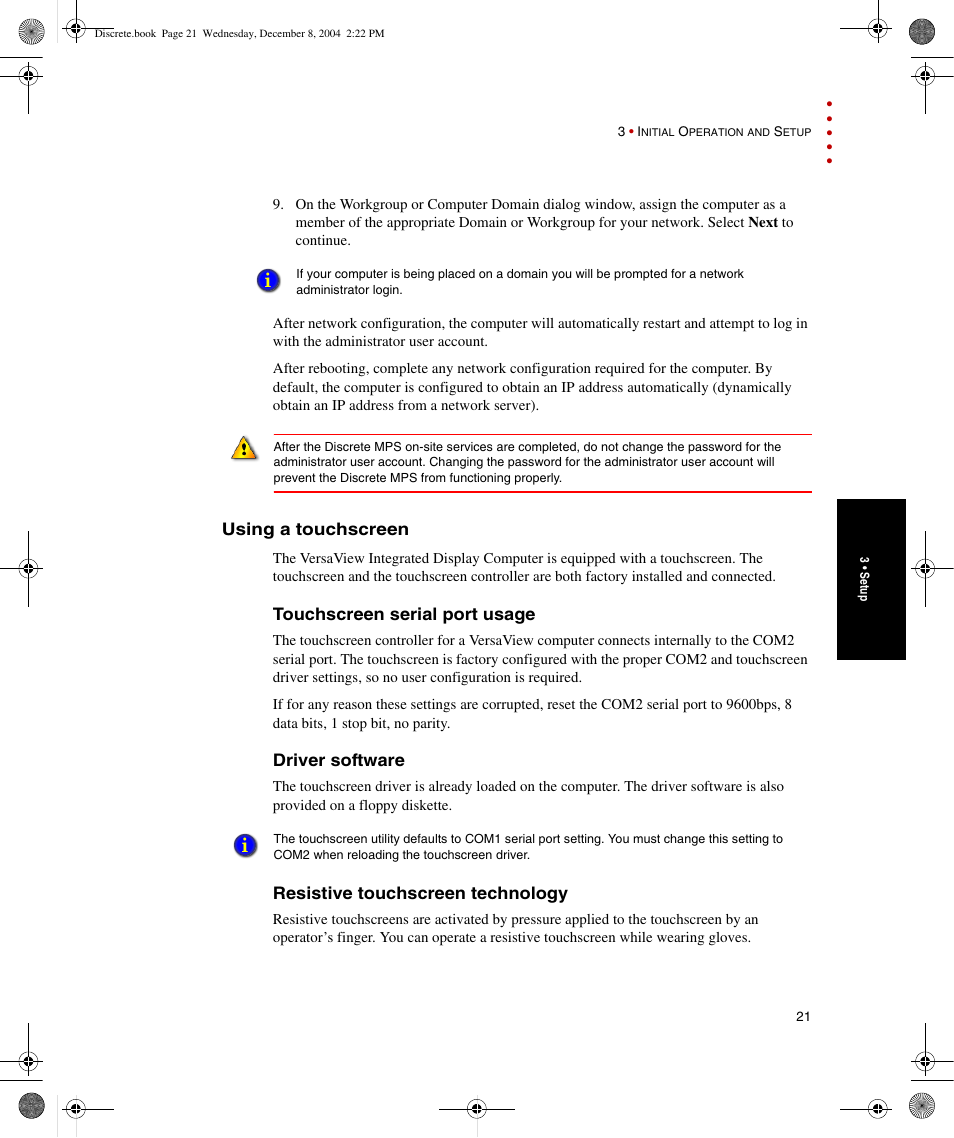 Using a touchscreen, Touchscreen serial port usage, Driver software | Resistive touchscreen technology | Rockwell Automation Discrete Machine Performance Solution User Manual | Page 27 / 106