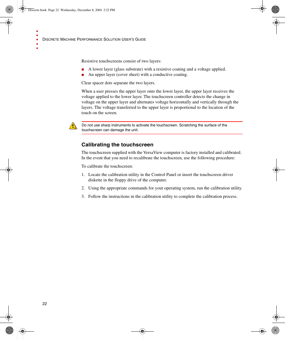 Calibrating the touchscreen | Rockwell Automation Discrete Machine Performance Solution User Manual | Page 28 / 106