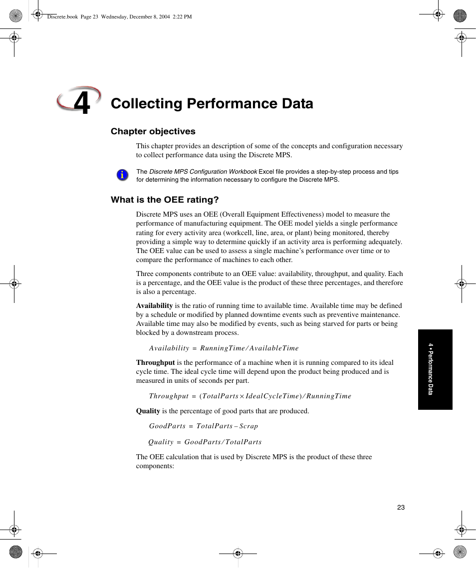 Collecting performance data, Chapter objectives, What is the oee rating | Chapter objectives what is the oee rating | Rockwell Automation Discrete Machine Performance Solution User Manual | Page 29 / 106