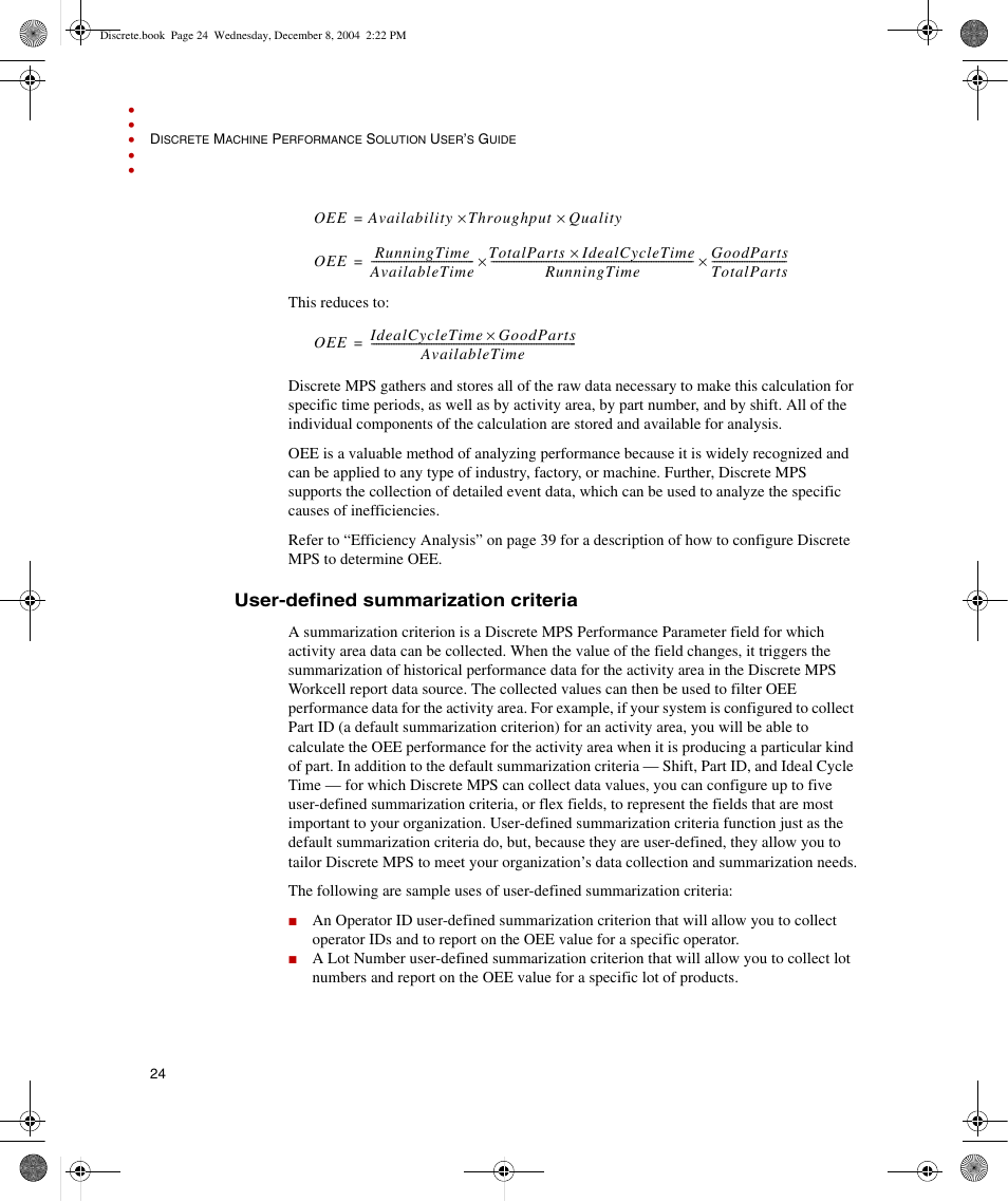 User-defined summarization criteria | Rockwell Automation Discrete Machine Performance Solution User Manual | Page 30 / 106