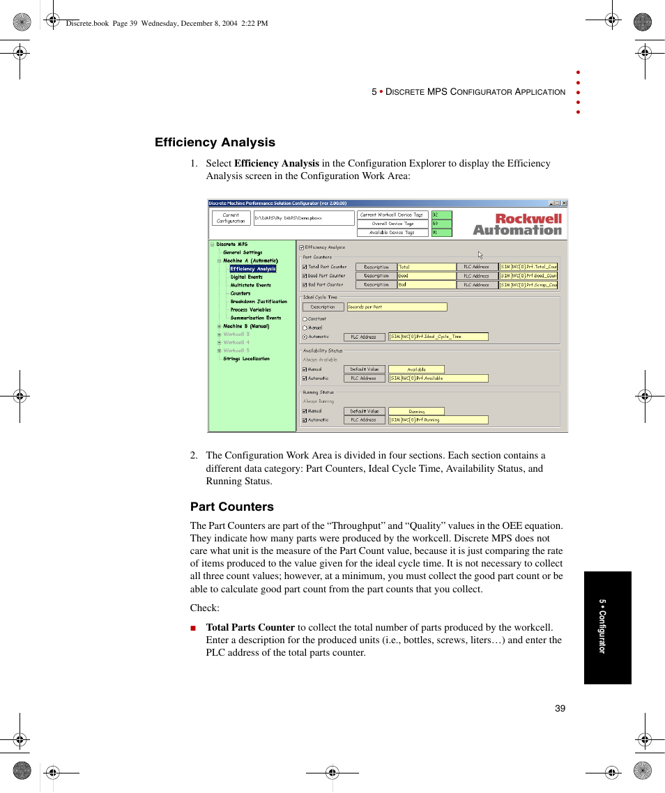 Efficiency analysis, Part counters | Rockwell Automation Discrete Machine Performance Solution User Manual | Page 45 / 106