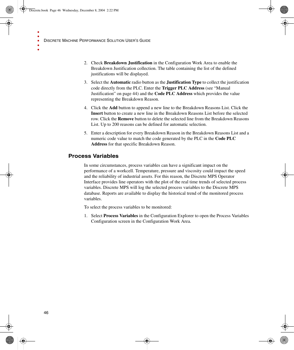Process variables | Rockwell Automation Discrete Machine Performance Solution User Manual | Page 52 / 106