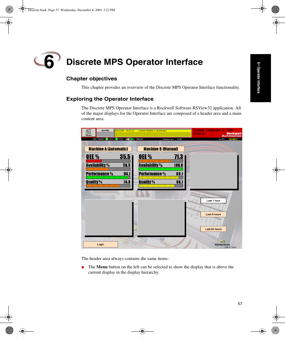 Discrete mps operator interface, Chapter objectives, Exploring the operator interface | Rockwell Automation Discrete Machine Performance Solution User Manual | Page 63 / 106