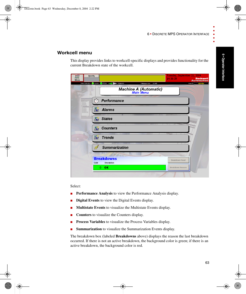 Workcell menu | Rockwell Automation Discrete Machine Performance Solution User Manual | Page 69 / 106