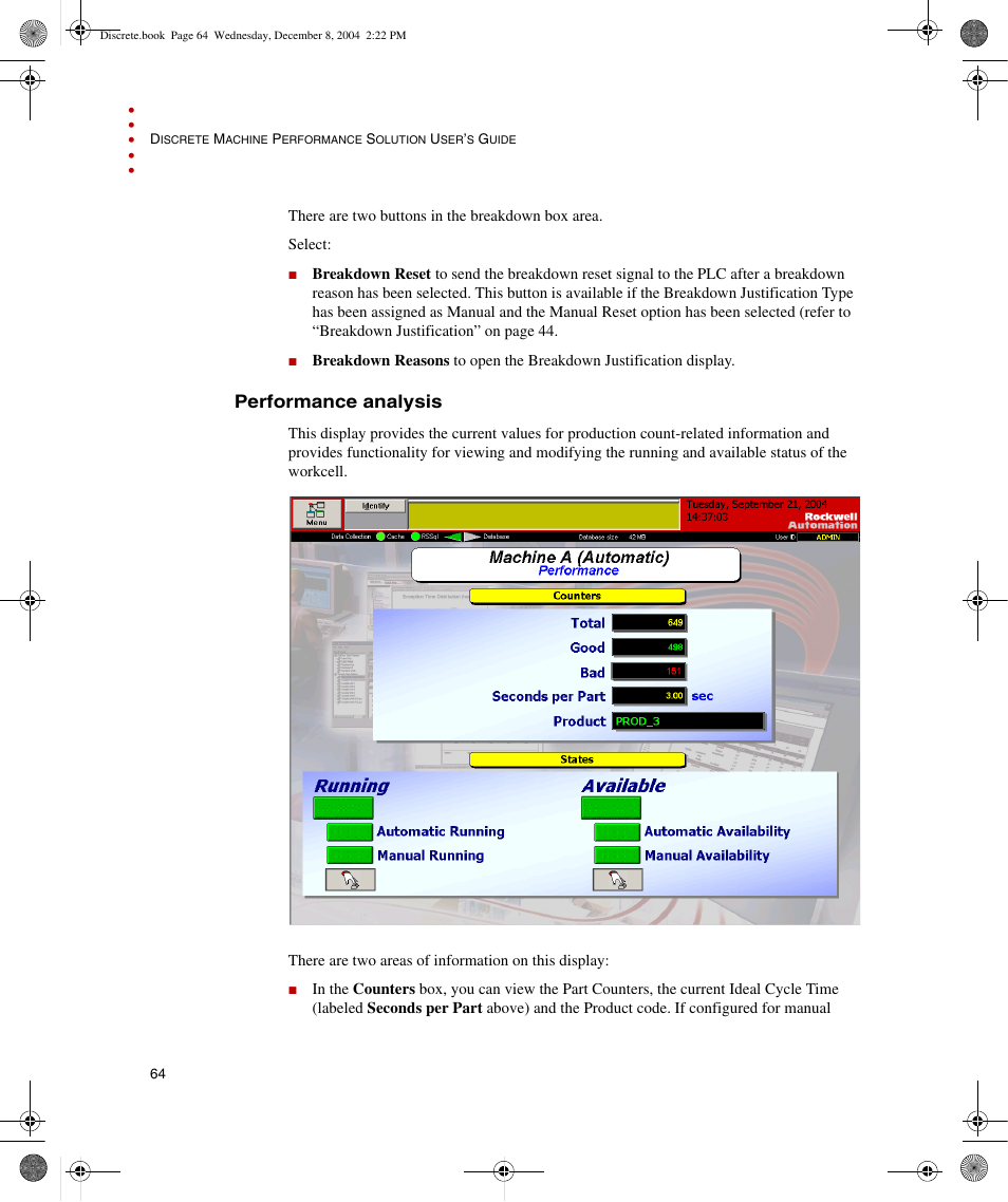 Performance analysis | Rockwell Automation Discrete Machine Performance Solution User Manual | Page 70 / 106