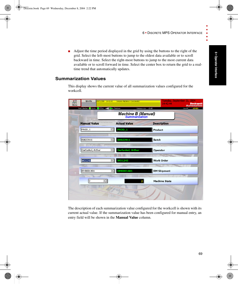 Summarization values | Rockwell Automation Discrete Machine Performance Solution User Manual | Page 75 / 106