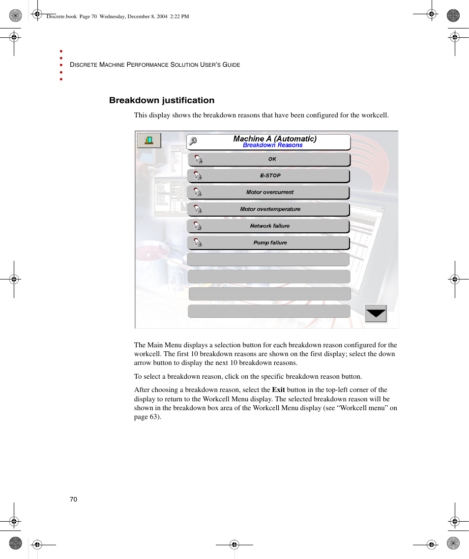 Breakdown justification | Rockwell Automation Discrete Machine Performance Solution User Manual | Page 76 / 106
