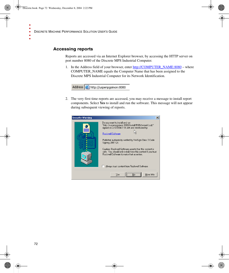 Accessing reports | Rockwell Automation Discrete Machine Performance Solution User Manual | Page 78 / 106