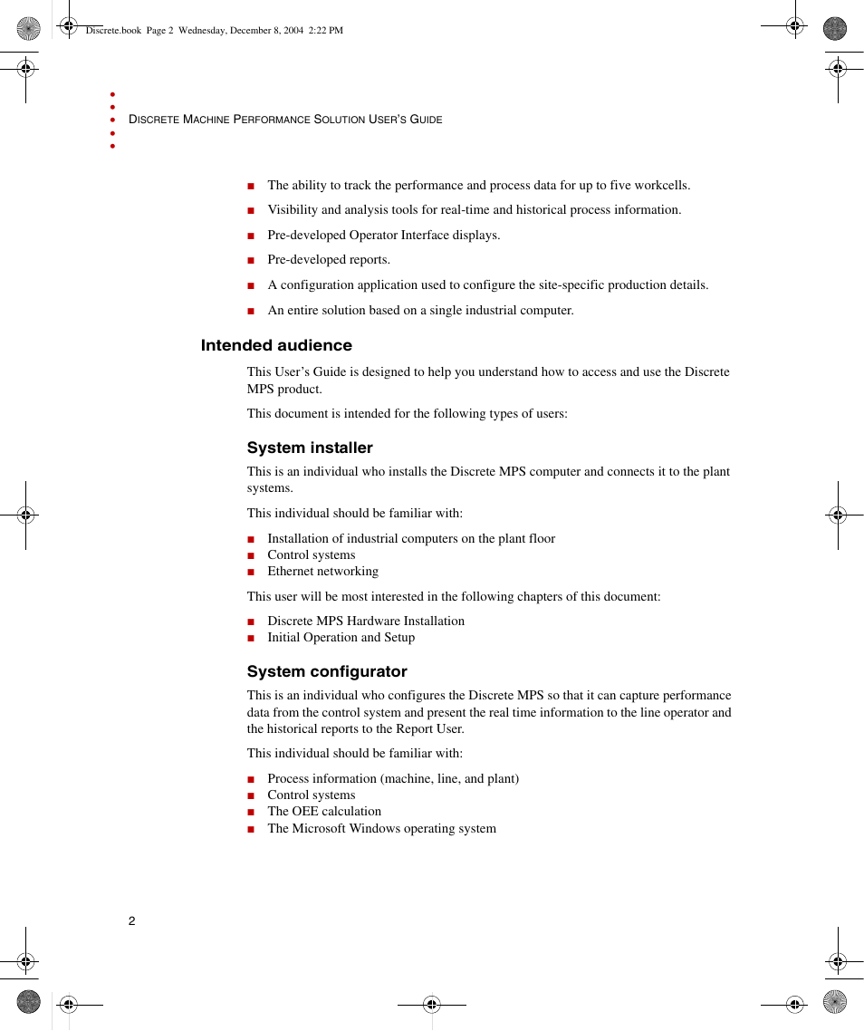 Intended audience, System installer, System configurator | System installer system configurator | Rockwell Automation Discrete Machine Performance Solution User Manual | Page 8 / 106