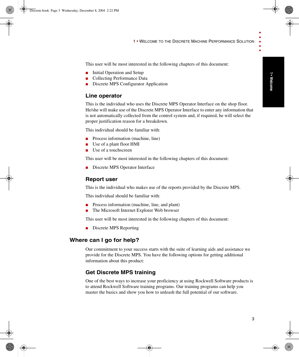 Line operator, Report user, Where can i go for help | Get discrete mps training, Line operator report user | Rockwell Automation Discrete Machine Performance Solution User Manual | Page 9 / 106