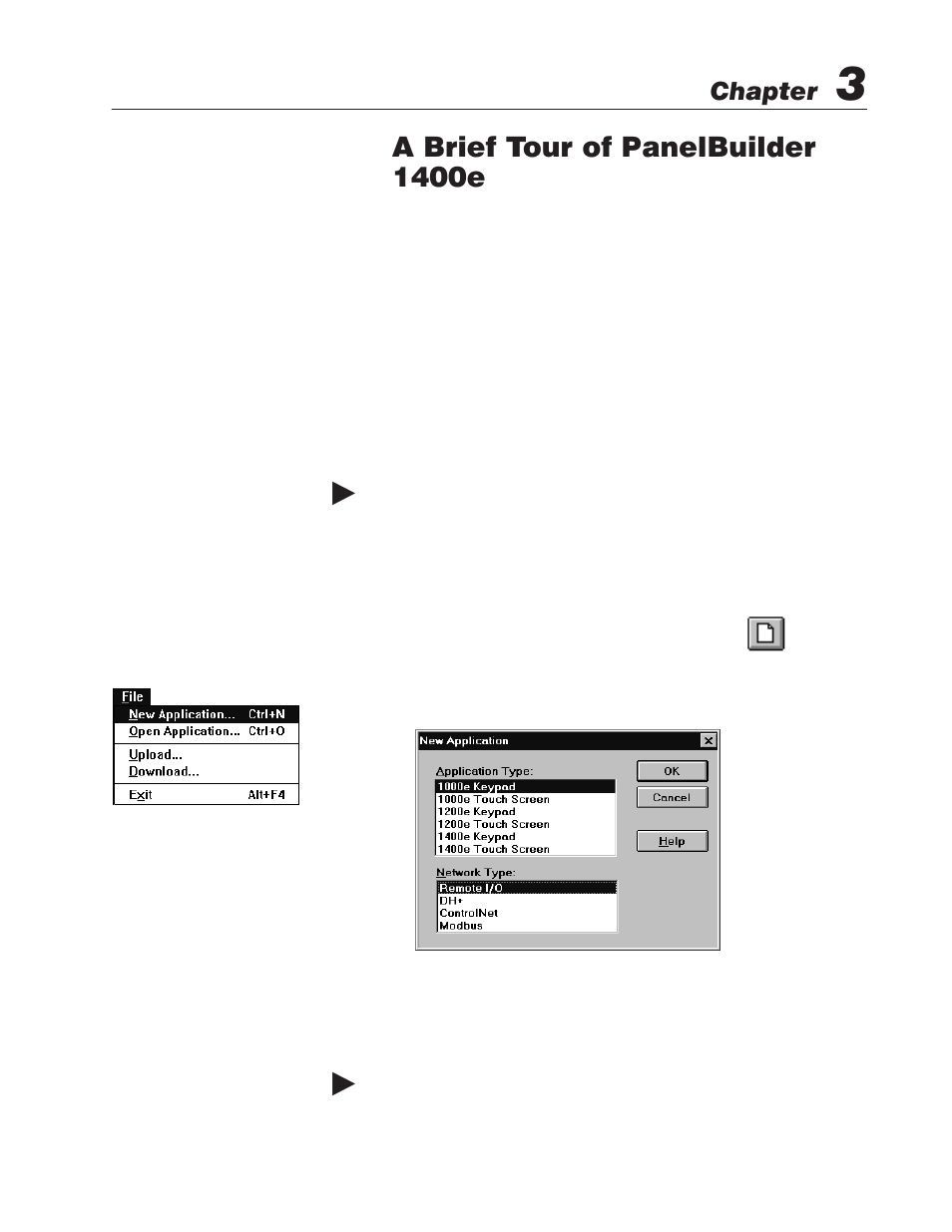 3 - brief tour of panelbuilder 1400e, Creating a new application, A brief tour of panelbuilder 1400e | Chapter | Rockwell Automation 2711E-ND1 PanelBuilder 1400E Configurator Software Getting Started User Manual | Page 37 / 114