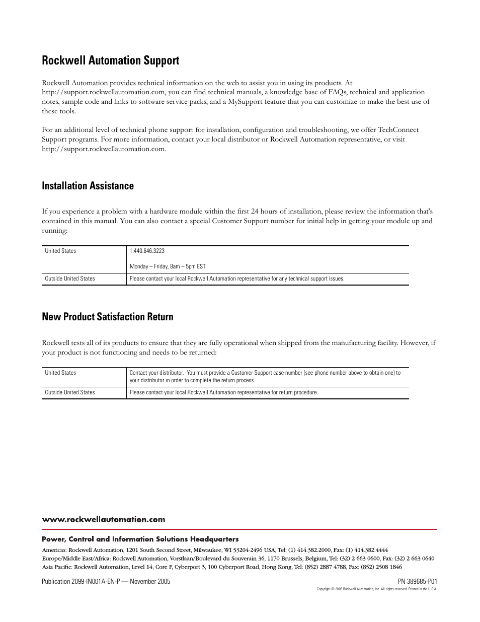 Web sites, Literature library, Rockwell automation home | Technical support, Rockwell automation support, Installation assistance, New product satisfaction return | Rockwell Automation 2099-BMxxx Kinetix 7000 High Power Servo Drive Lifting Instructions User Manual | Page 2 / 2