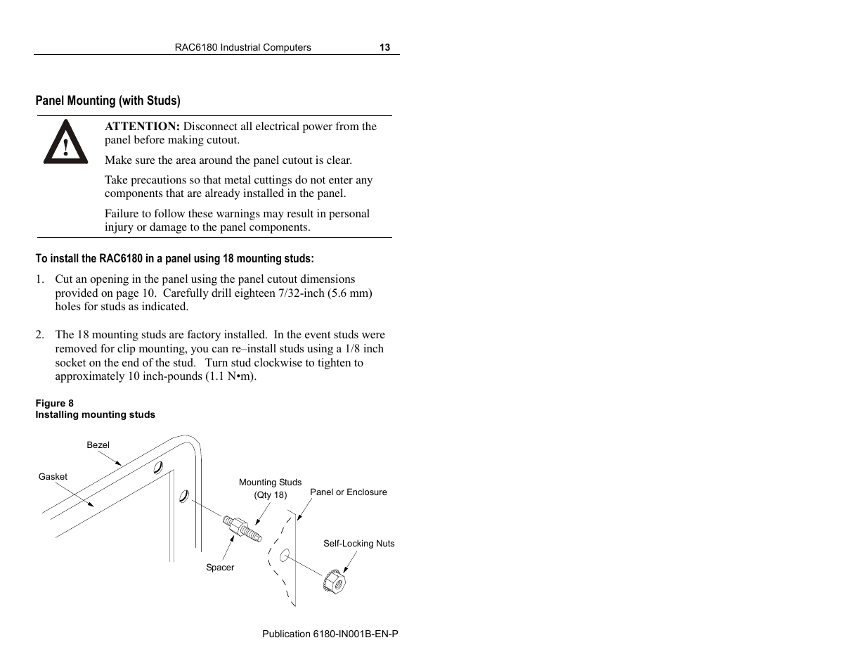 Panel mounting (with studs) | Rockwell Automation 6180 RAC6180 Industrial Computers Installation Instructions User Manual | Page 13 / 32
