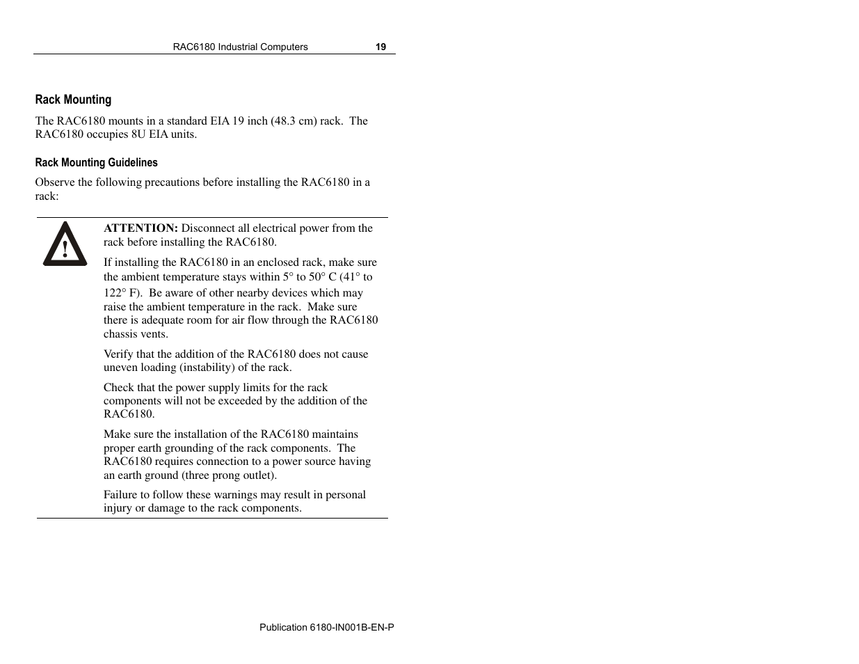 Rack mounting | Rockwell Automation 6180 RAC6180 Industrial Computers Installation Instructions User Manual | Page 19 / 32