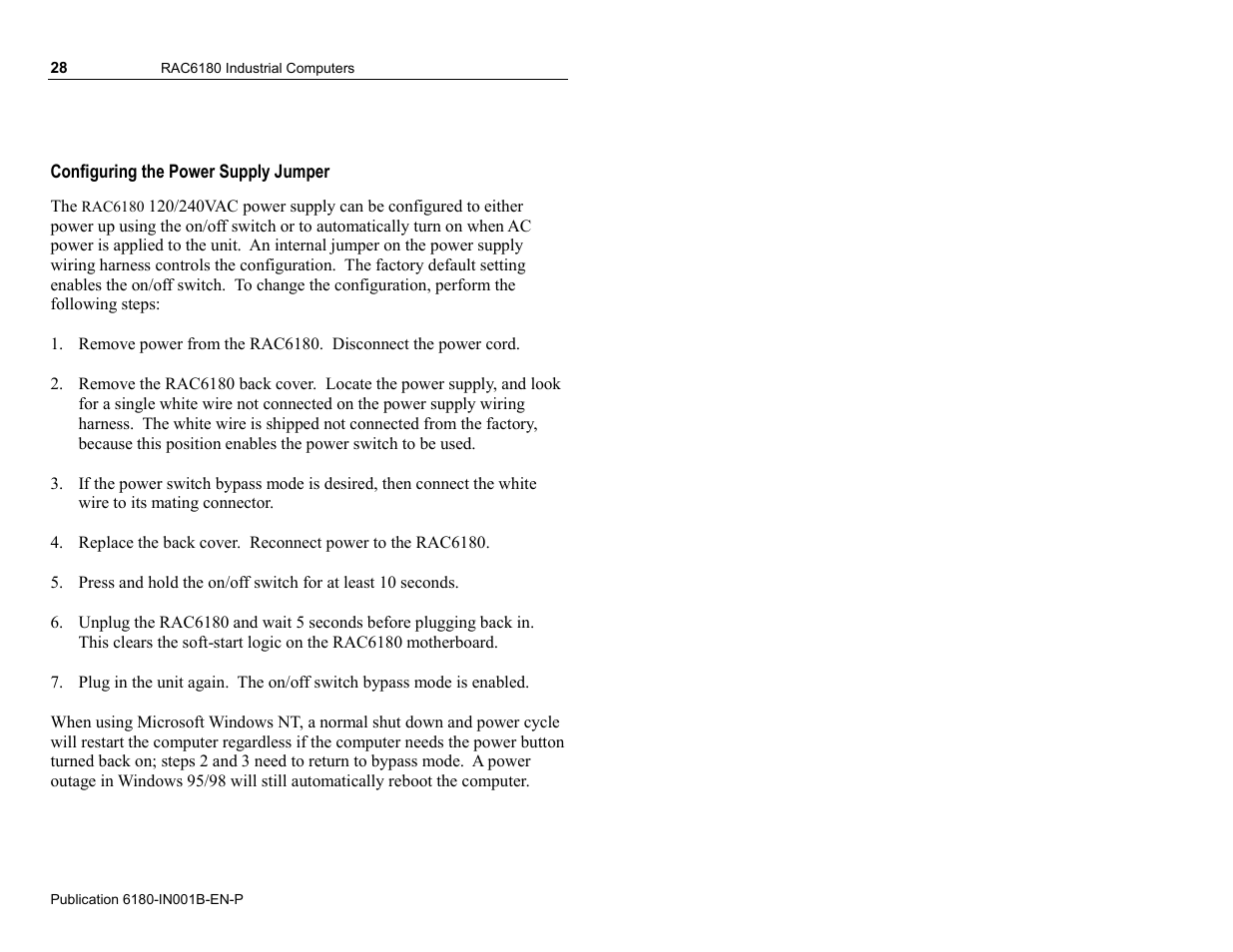 Configuring the power supply jumper | Rockwell Automation 6180 RAC6180 Industrial Computers Installation Instructions User Manual | Page 28 / 32