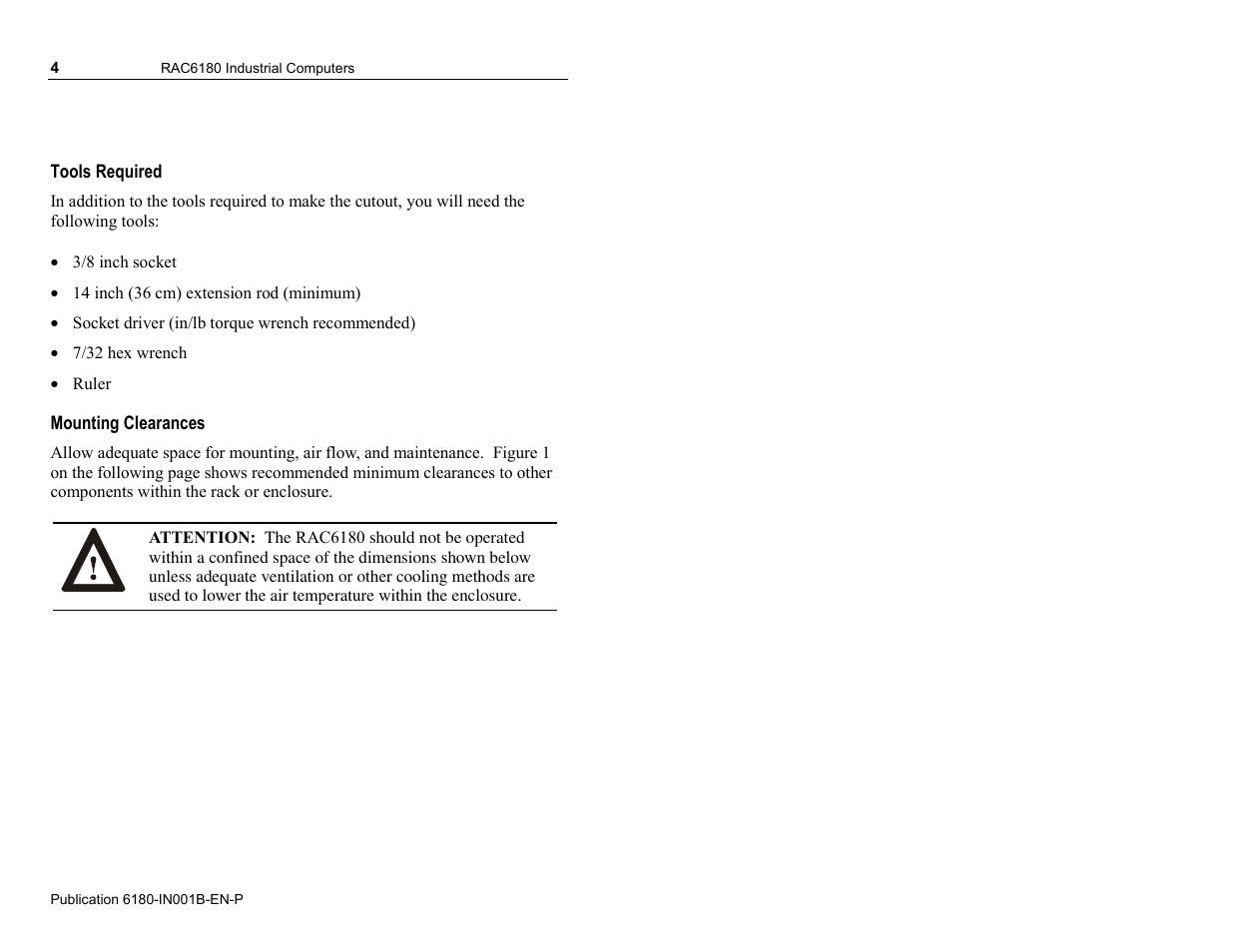 Tools required, Mounting clearances | Rockwell Automation 6180 RAC6180 Industrial Computers Installation Instructions User Manual | Page 4 / 32