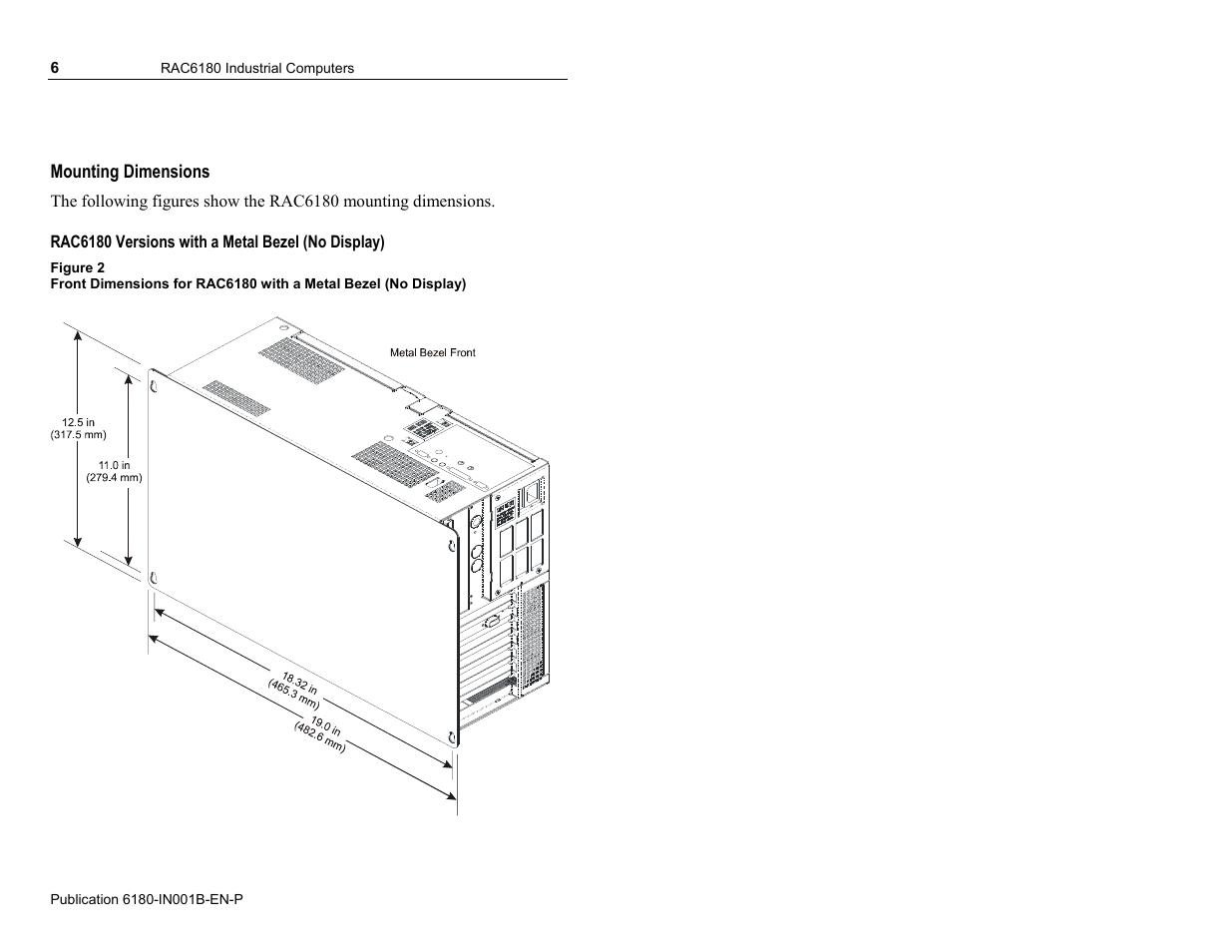 Mounting dimensions | Rockwell Automation 6180 RAC6180 Industrial Computers Installation Instructions User Manual | Page 6 / 32