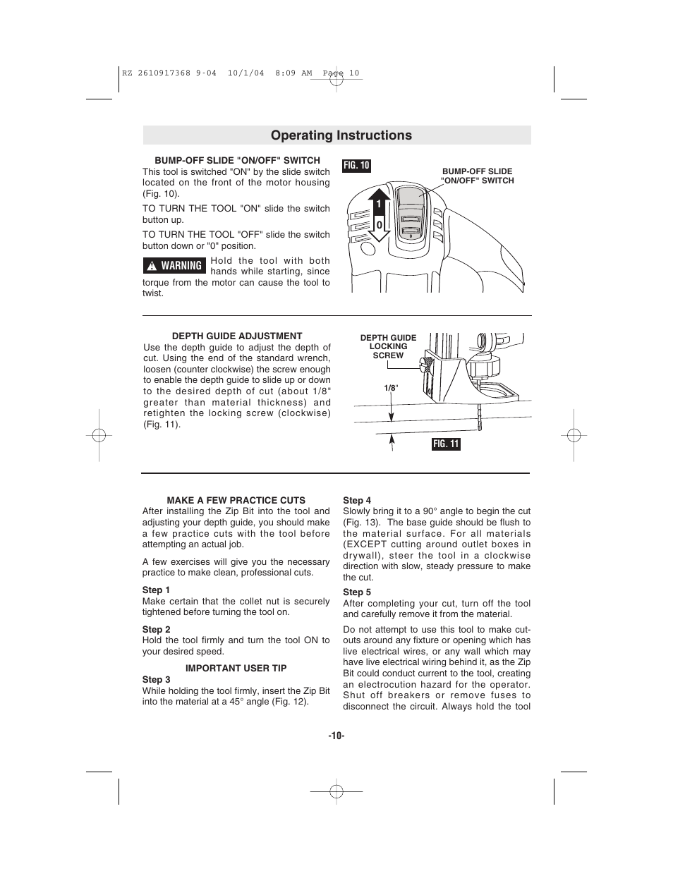 Operating instructions | Bosch RZ25 User Manual | Page 10 / 44