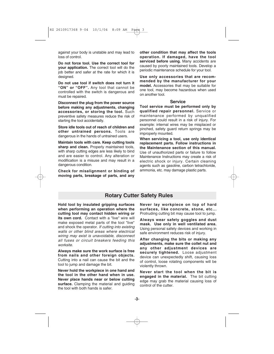 Rotary cutter safety rules | Bosch RZ25 User Manual | Page 3 / 44