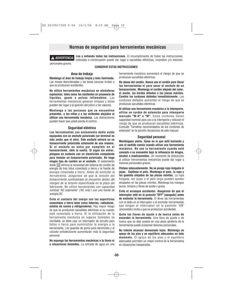 Normas de seguridad para herramientas mecánicas | Bosch RZ25 User Manual | Page 30 / 44