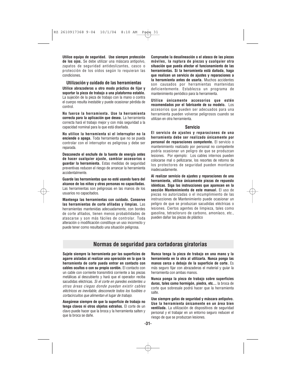 Normas de seguridad para cortadoras giratorias | Bosch RZ25 User Manual | Page 31 / 44