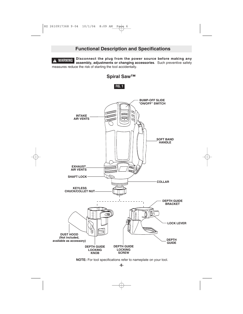 Functional description and specifications, Spiral saw | Bosch RZ25 User Manual | Page 6 / 44