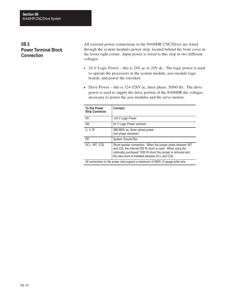 5b.5, 5b.5 power terminal block connection | Rockwell Automation 8520 9/Series Hardware TAB 5 User Manual | Page 112 / 150