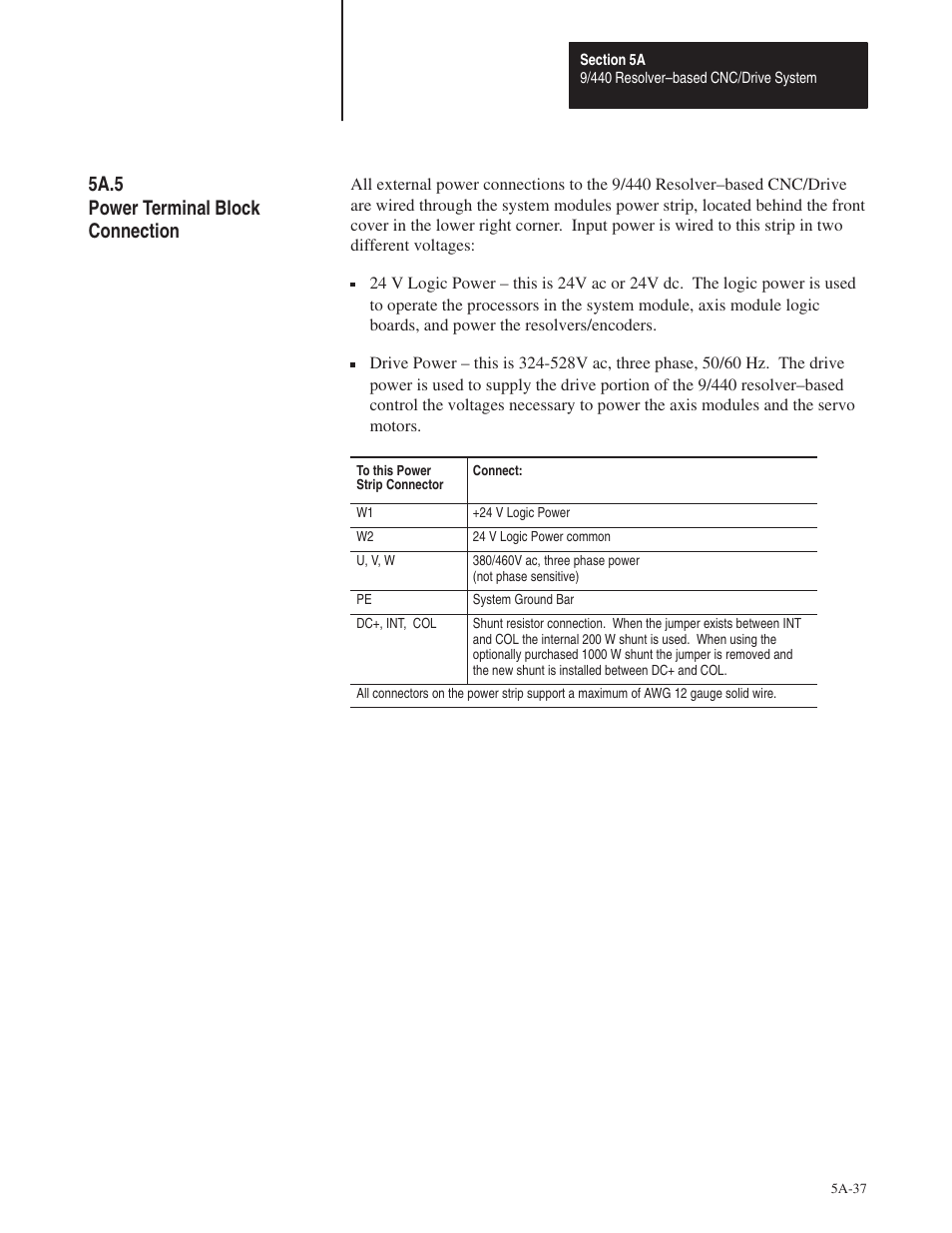 5a.5, 5a.5 power terminal block connection | Rockwell Automation 8520 9/Series Hardware TAB 5 User Manual | Page 39 / 150