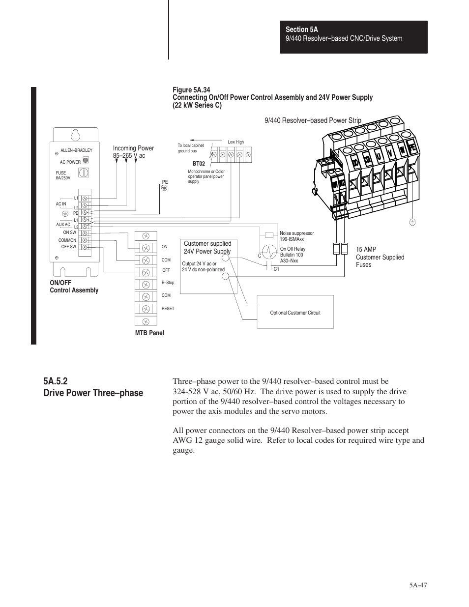 5a.5.2, 5a.5.2 drive power three–phase, 9/440 resolver–based power strip | Rockwell Automation 8520 9/Series Hardware TAB 5 User Manual | Page 49 / 150