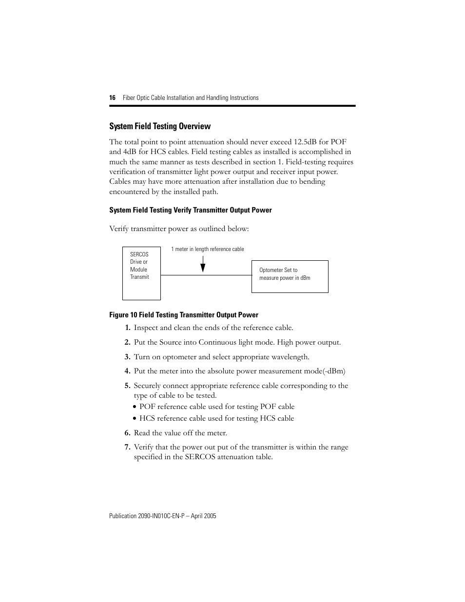 System field testing overview | Rockwell Automation 2090-xxx Fiber Optic Cable Installation and Handling Instructions User Manual | Page 16 / 28
