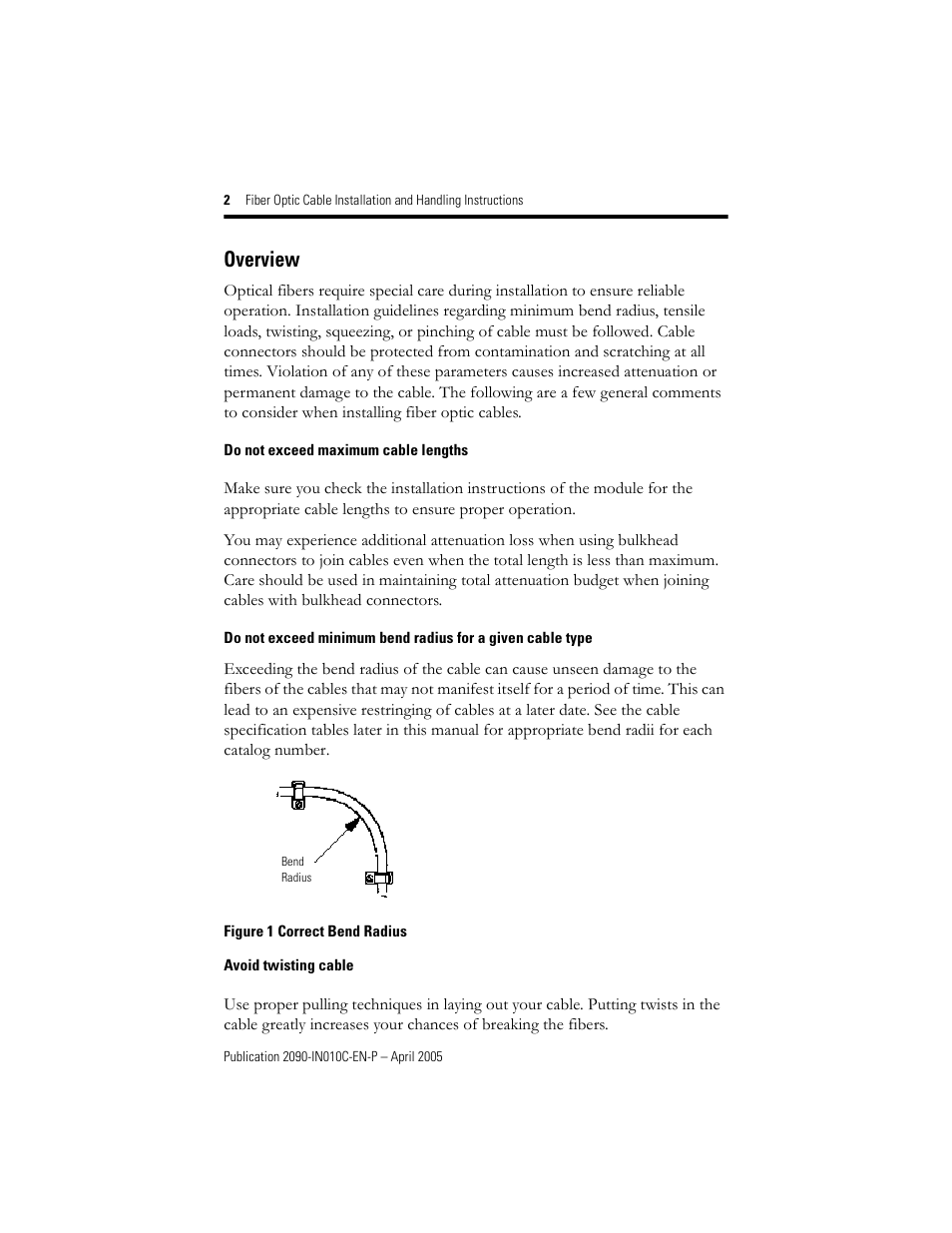 Overview, Do not exceed maximum cable lengths, Avoid twisting cable | Rockwell Automation 2090-xxx Fiber Optic Cable Installation and Handling Instructions User Manual | Page 2 / 28