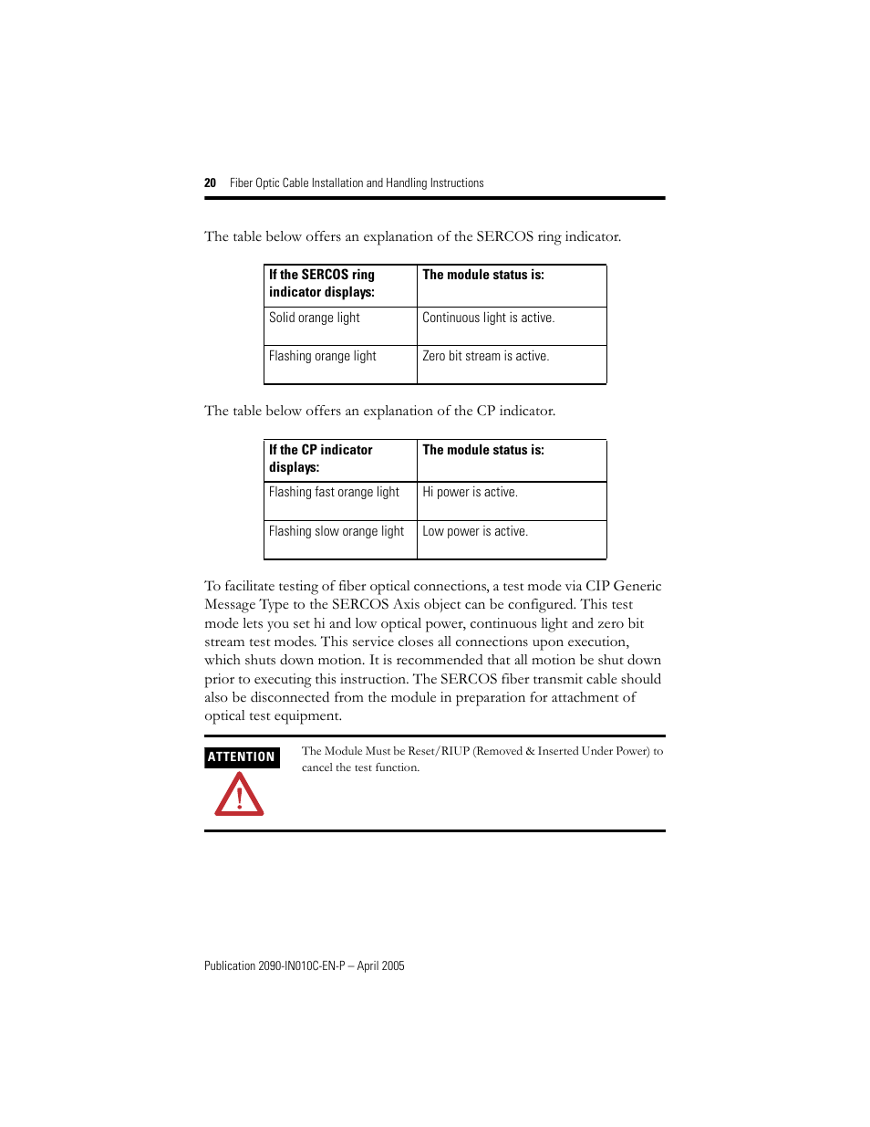 Rockwell Automation 2090-xxx Fiber Optic Cable Installation and Handling Instructions User Manual | Page 20 / 28