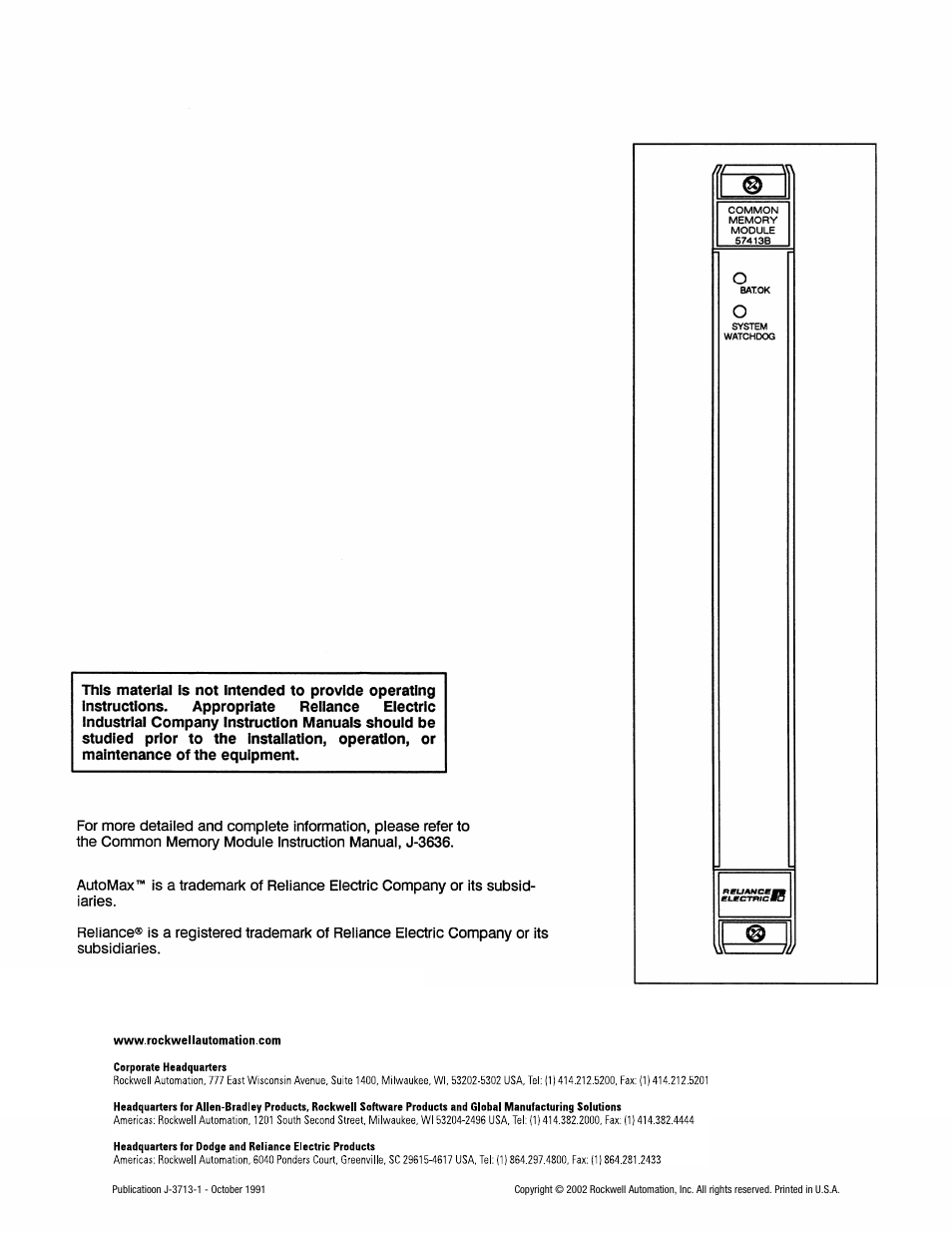 Back cover | Rockwell Automation 57C413 Common Memory Module User Manual | Page 2 / 2