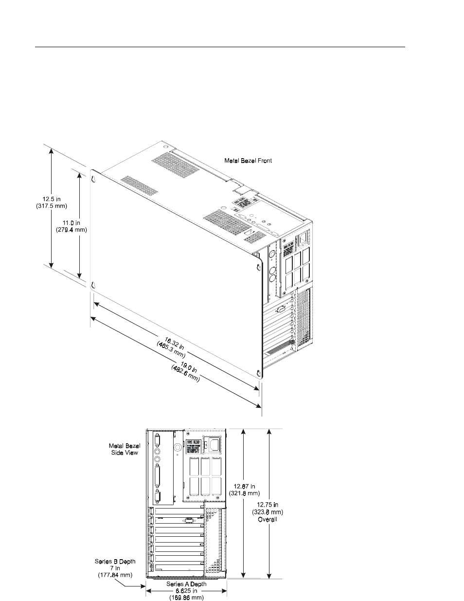 Versions with a metal bezel (no display), Mounting dimensions | Rockwell Automation 6180 Industrial Computers User Manual | Page 40 / 190