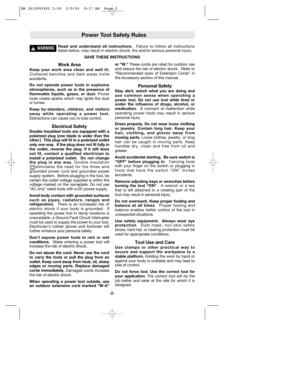 Power tool safety rules | Bosch 1584VS User Manual | Page 2 / 32