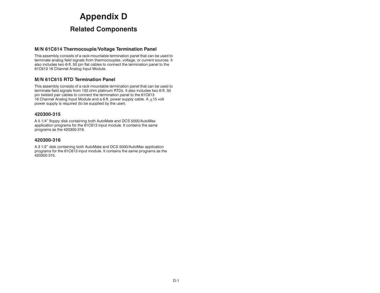 D related components, Appendix d, Related components | Rockwell Automation 61C613 16 Channel Analog Input Module User Manual | Page 39 / 52