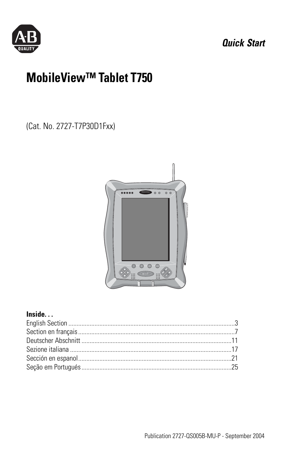 Rockwell Automation 2727-T7P30D1Fxx MobileView Tablet T750 Quick Start User Manual | 30 pages